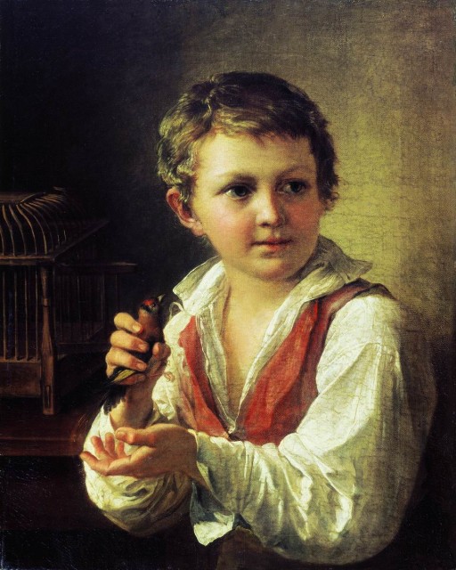 Тропинин Василий Андреевич. Мальчик, выпускающий из клетки щегленка. 1825