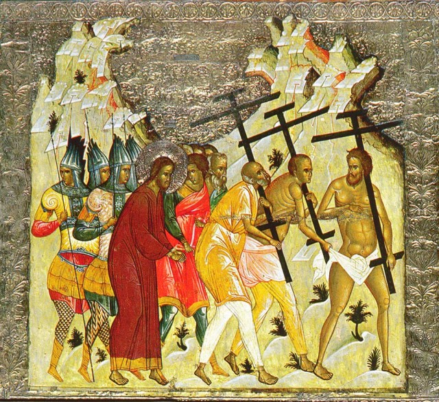 Шествие на Голгофу. Изображение воспроизводится по изданию: Иконы Великого Новгорода XI — начала XVI веков