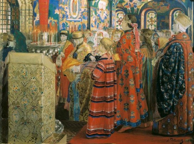 Андрей Рябушкин.  Русские женщины XVII столетия в церкви, 1899