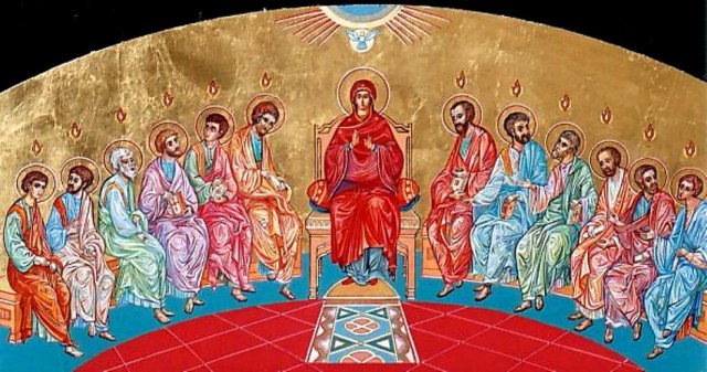 Сошествие Святого Духа. Фресковая икона из Свято-Воскресенского Православного Храма в Ванкувере, 2001 год.