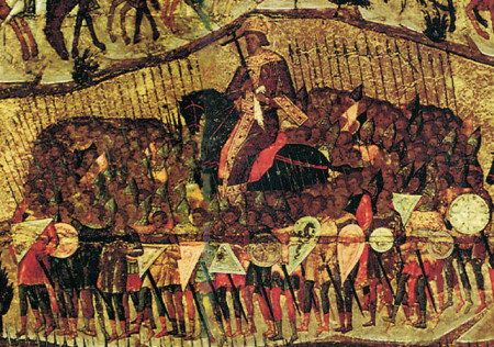 Центральный ряд воинов. В центре - Владимир Мономах (или Константин Великий)