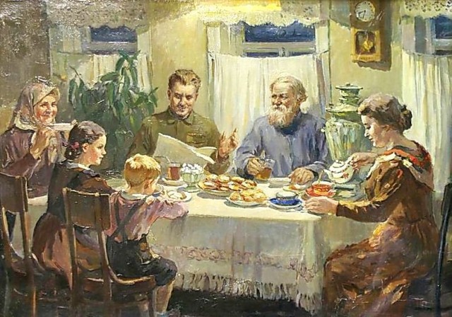 Басюкин В. С. За обедом. 1950 г.