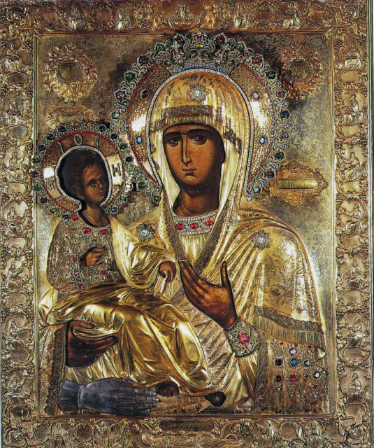 Икона Богоматери «Троеручица». Монастырь Хиландар. Святая гора Афон