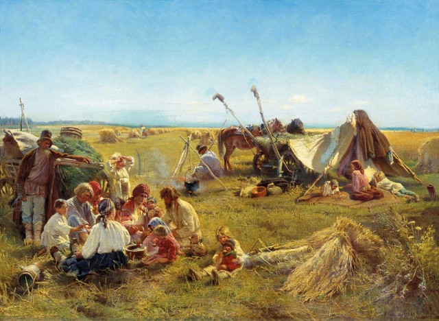 Маковский К. Е. Крестьянский обед во время жатвы. 1871 г. Таганрогская картинная галерея. Таганрог
