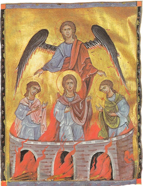 Три отрока и Архангел Михаил. Армянская миниатюра, Торос Рослин, 1226 г.