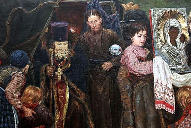 К. А. Савицкий Встреча иконы. 1878 г. Фрагмент