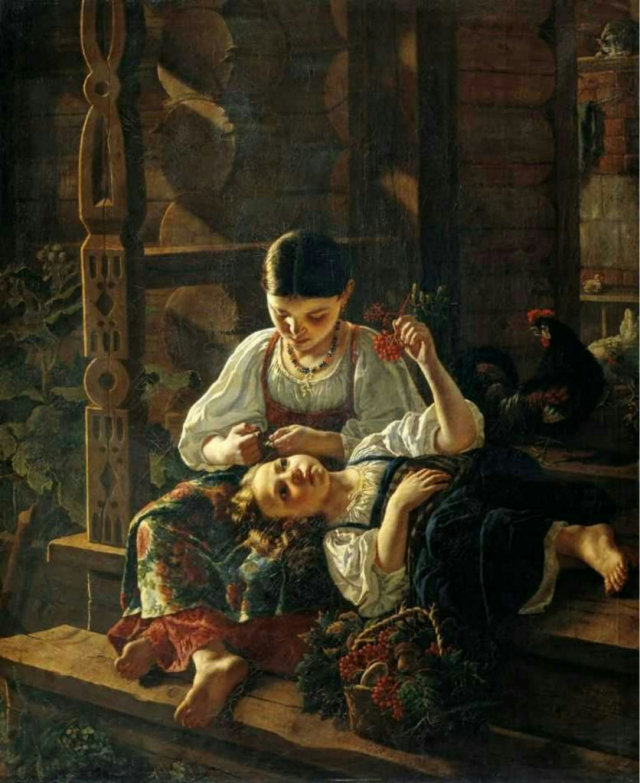 Ростислав Иванович Фелицин. На крыльце избы. 1855 г.