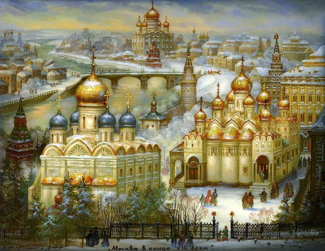 Москва в конце XIX века. Современная федоскинская миниатюра