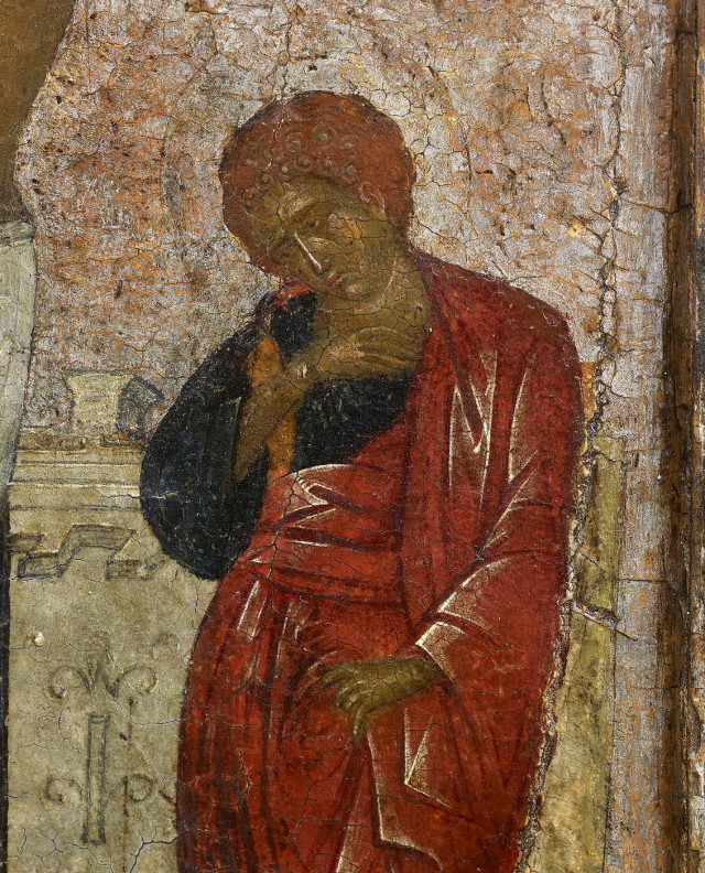 Иоанн Богослов скорбящий, фрагмент иконы; Греция; XV в.