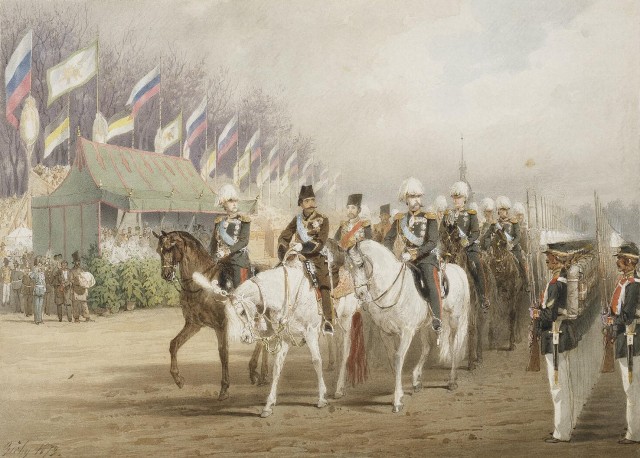 Зичи Михаил (Михай) Александрович (1827-1906. Александр II и Насир-ад-Дин Шах во время парада на Царицыном лугу