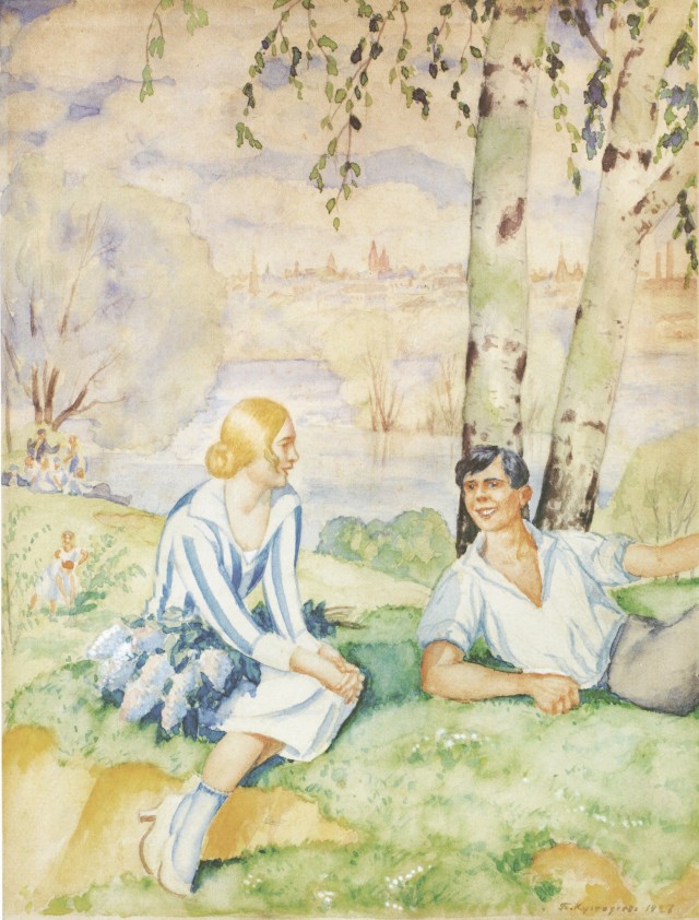 Кустодиев Борис Михайлович. На берегу реки. (Весна). 1927 г. Частная коллекция