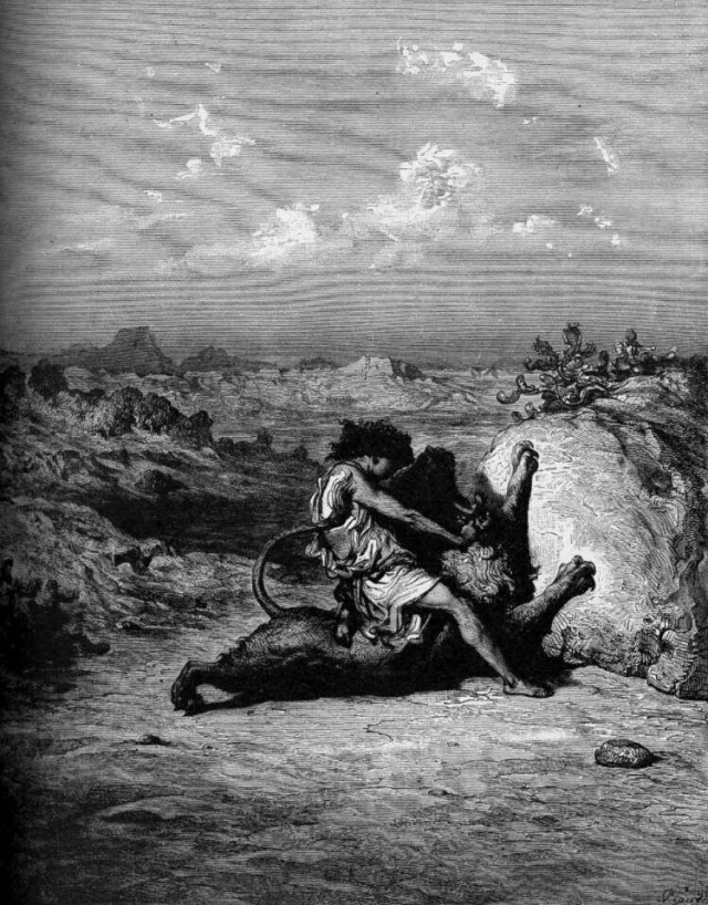 Пауль Гюстав Доре (1832 - 1888). Самсон разрывающий льва